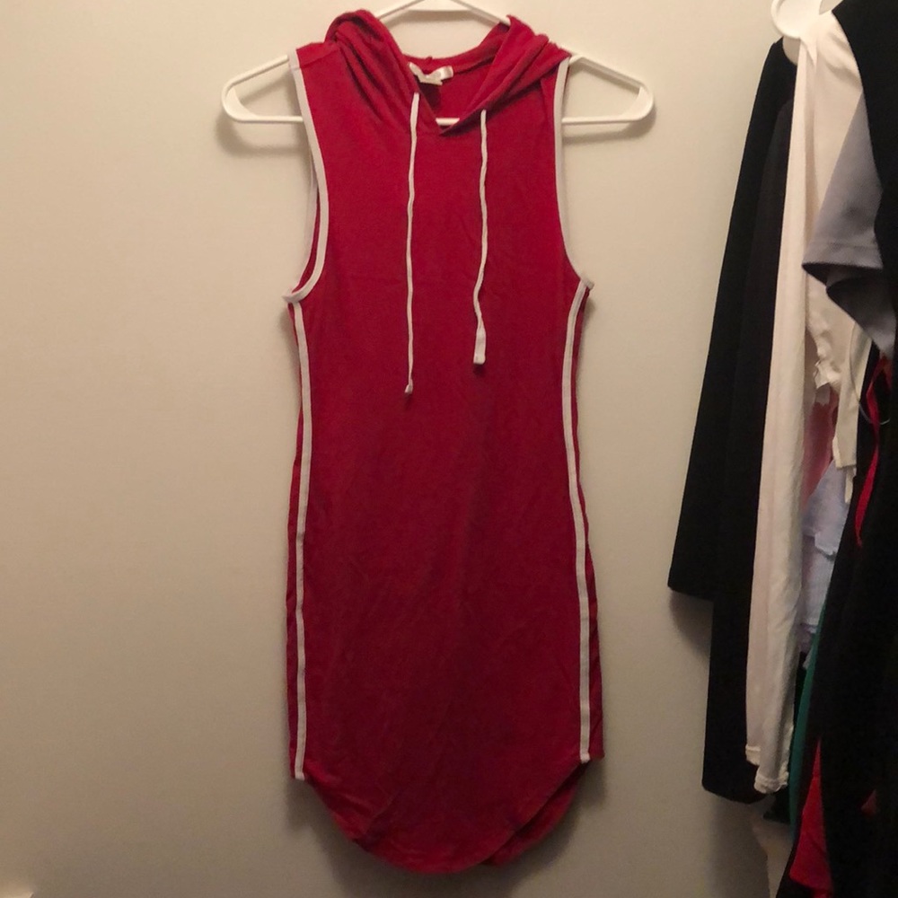 Sporty Curved hem Hoodie dress